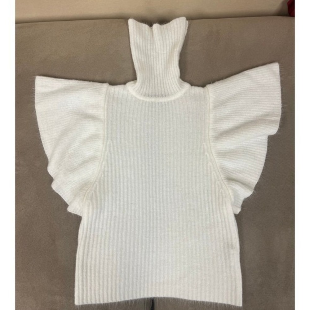 Olivaceous Cream Ribbed Flutter Sleeve Turtleneck Sweater JT58-44 Size XS/S